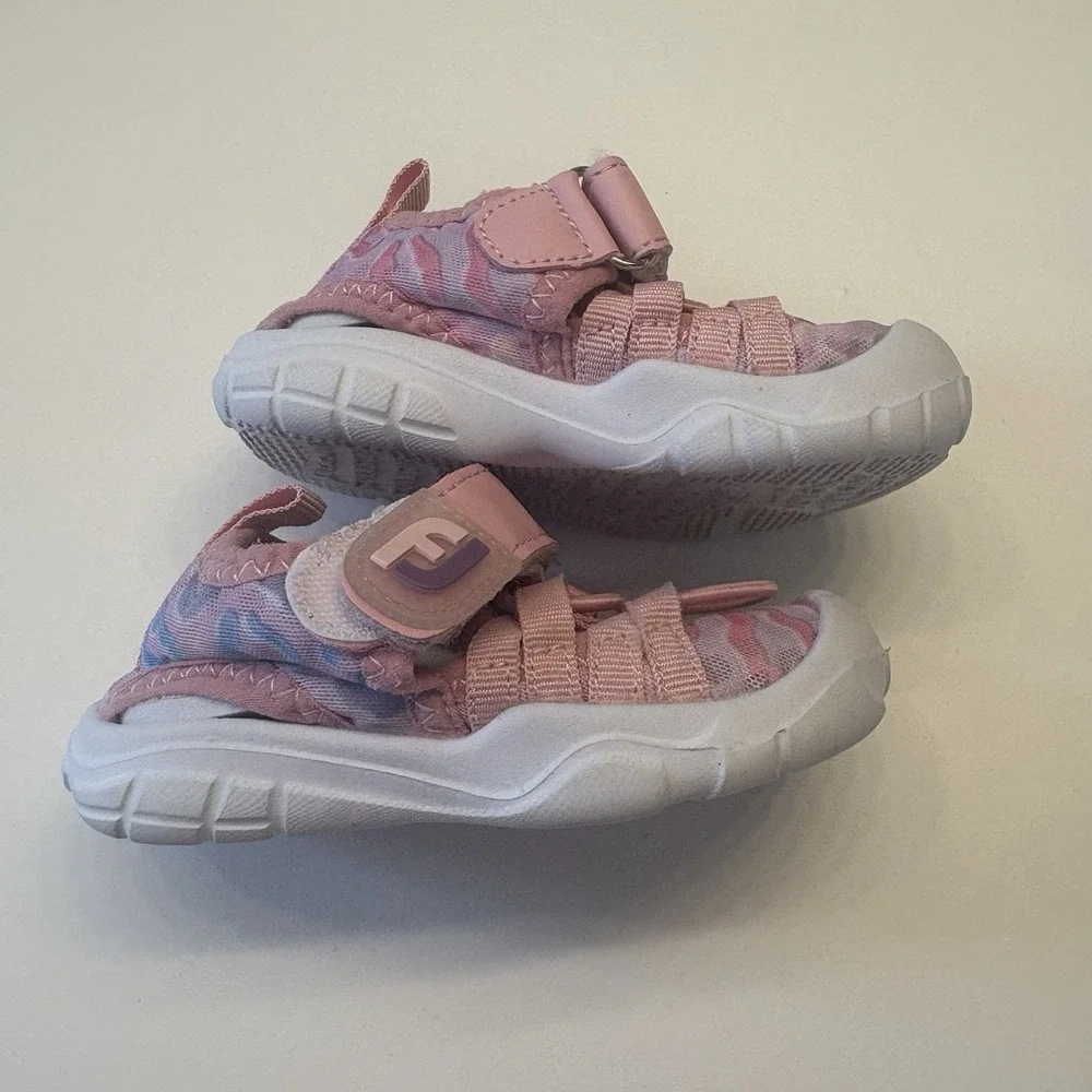 Footjoy FJ Baby‎ Girls Pink Leopard Bump Toe Sandal Shoe Non-Skid Slip On 18M